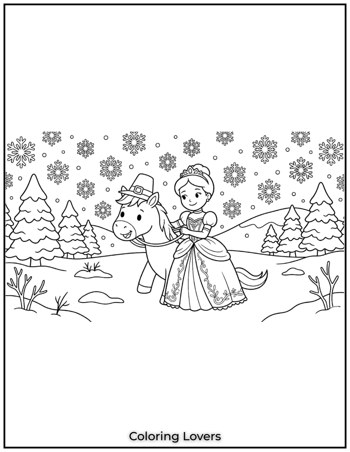 Beautiful Coloring Pages of Horses for Kids and Adults 5 A magical moment between a princess and her horse simple coloring sheet