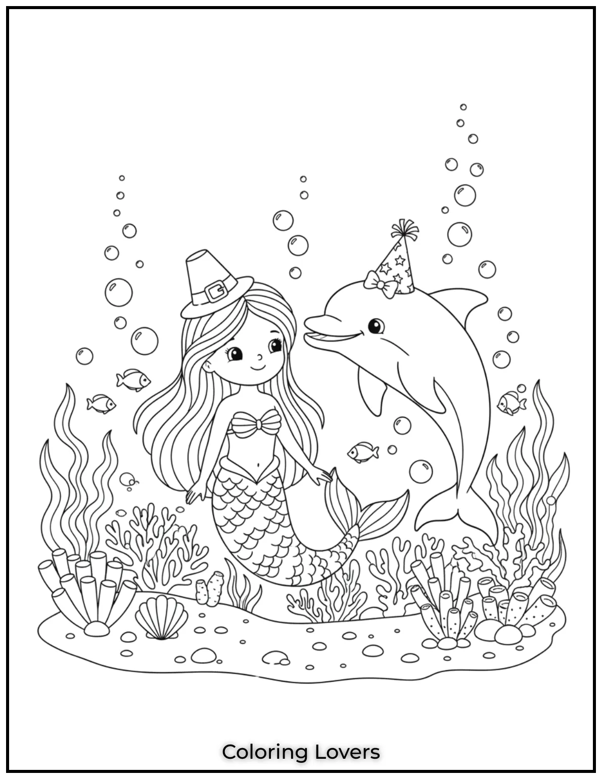 Cute and Easy Dolphin Coloring Pages 41 A serene scene featuring a mermaid and a dolphin easy fun color idea