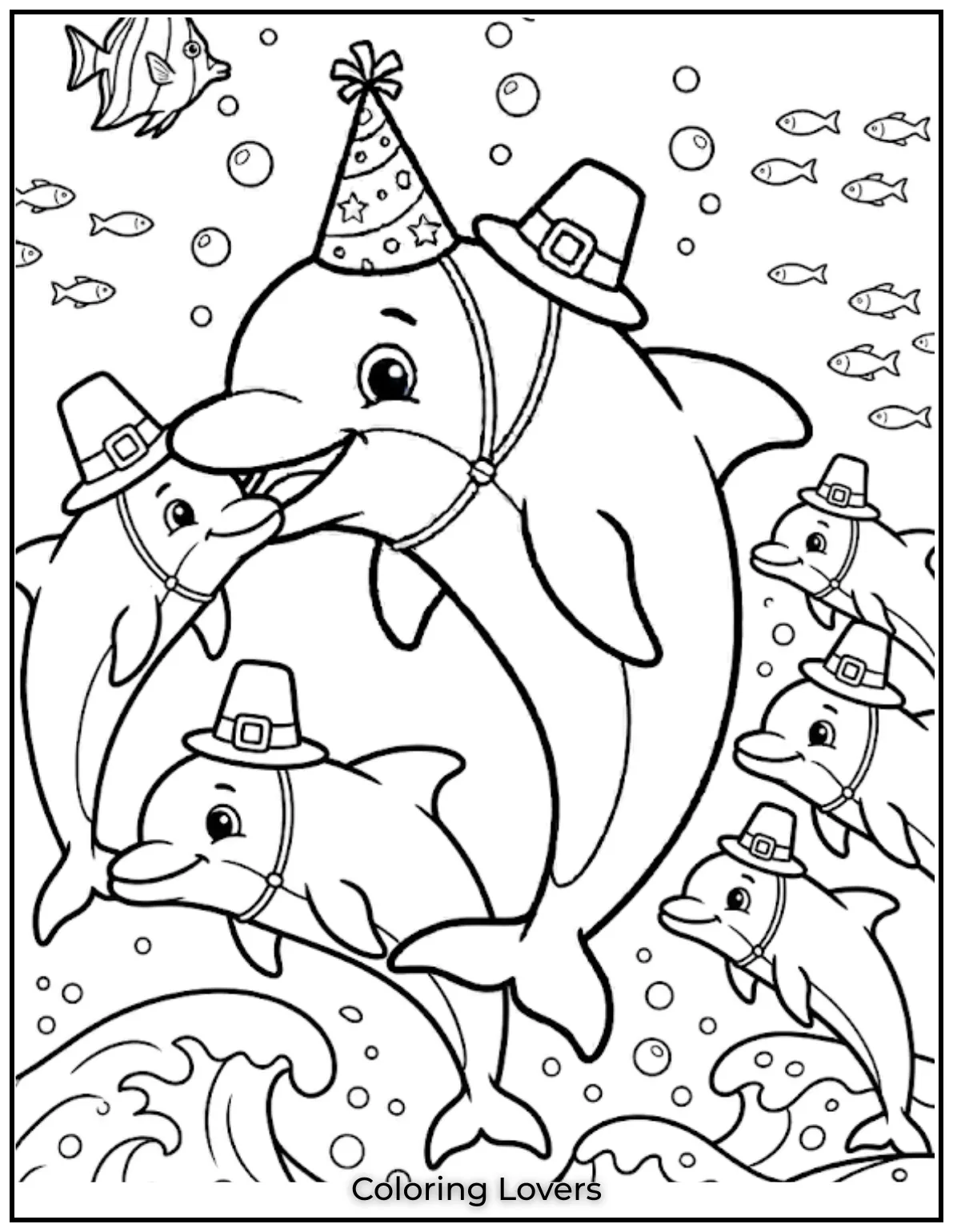 Cute and Easy Dolphin Coloring Pages 30 A whole pod of dolphins leaps out of the water in unison!