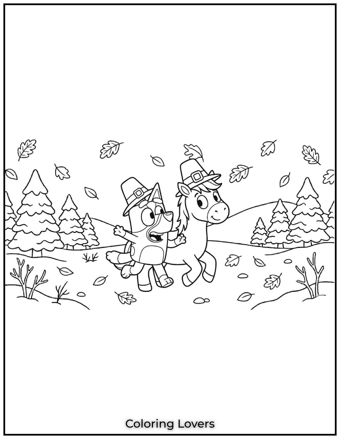 Beautiful Coloring Pages of Horses for Kids and Adults 11 Bluey and her new horse friend coloring page captures their playful adventure.