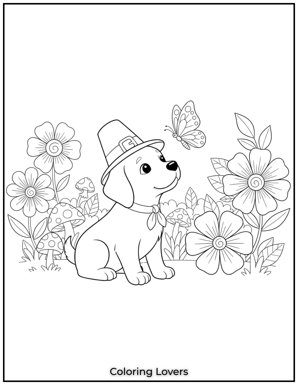 Coloring page of curious puppy 