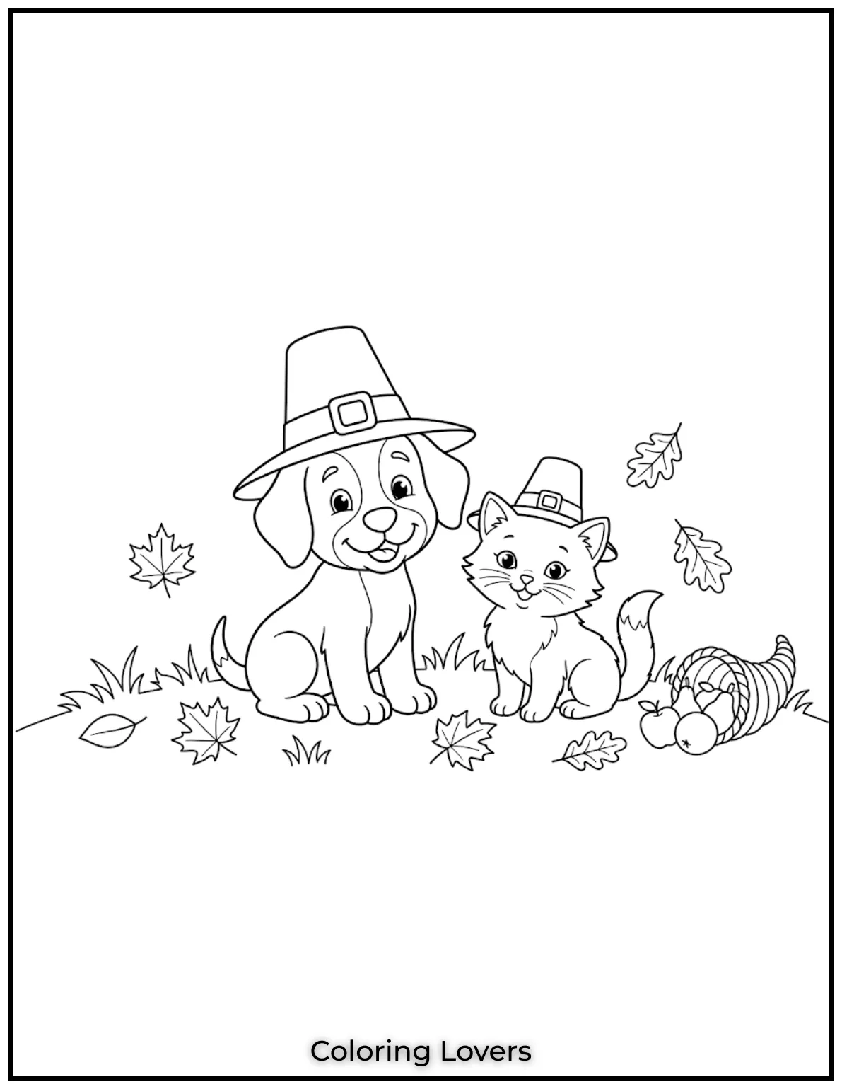Cute puppy and kitten coloring page