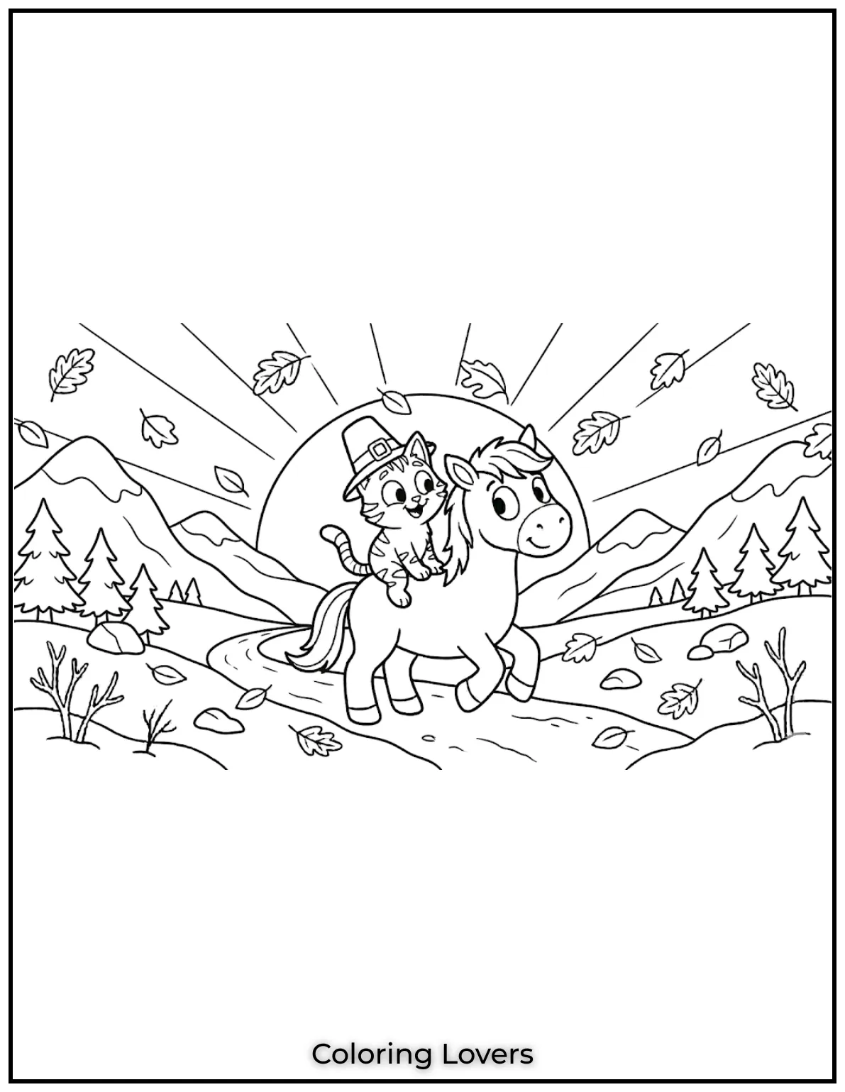 Beautiful Coloring Pages of Horses for Kids and Adults 15 Imagine riding through this peaceful mountain. What a serene adventure!