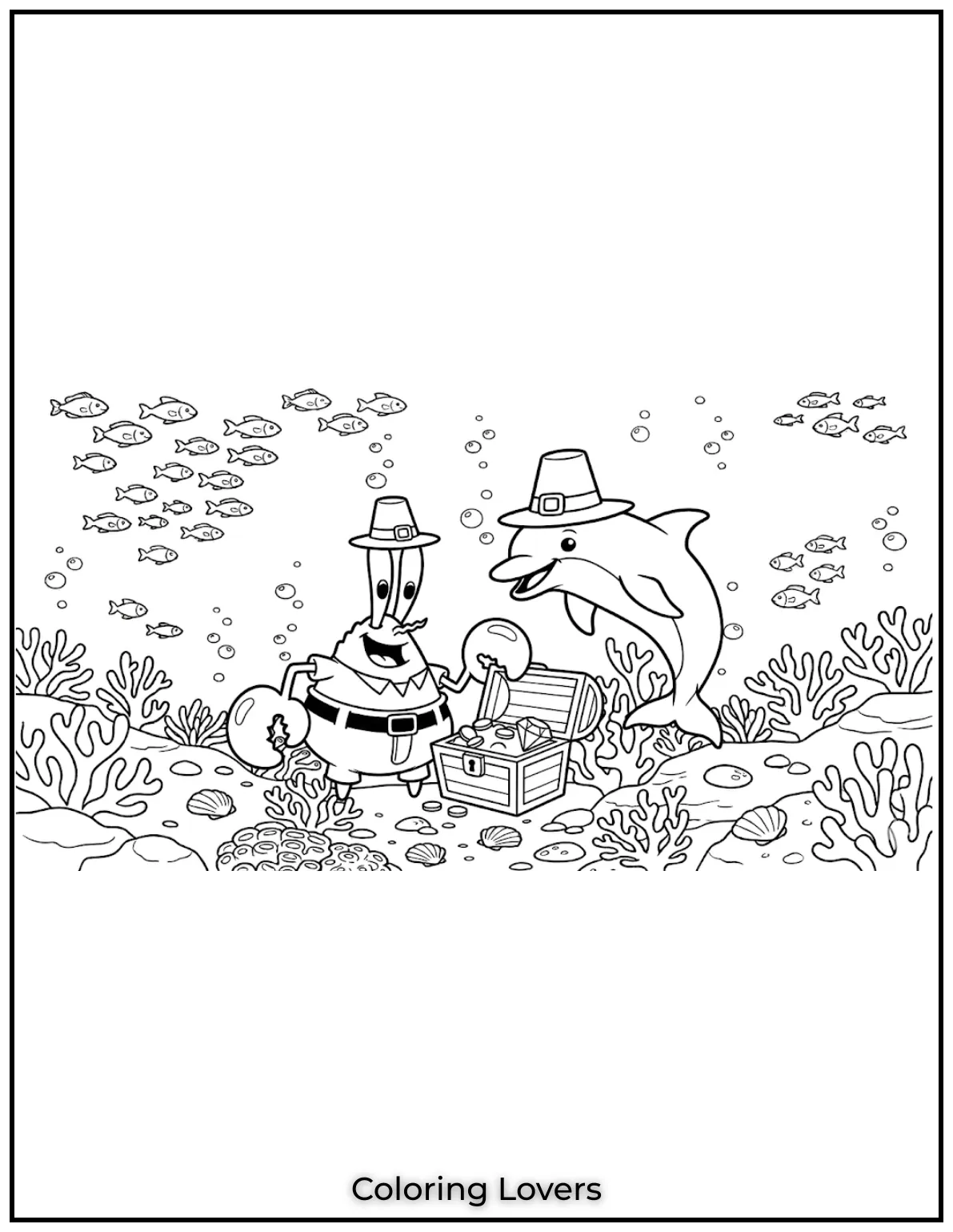 Cute and Easy Dolphin Coloring Pages 35 Mr. Krabs has found a treasure chest colorig sheet