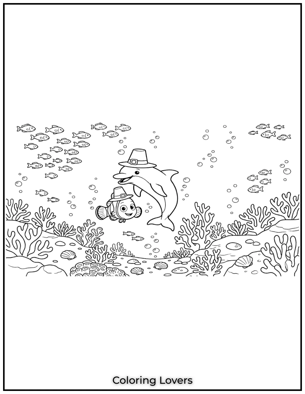 Cute and Easy Dolphin Coloring Pages 34 Nemo and his dolphin friend are swimming through the coral reef sheet