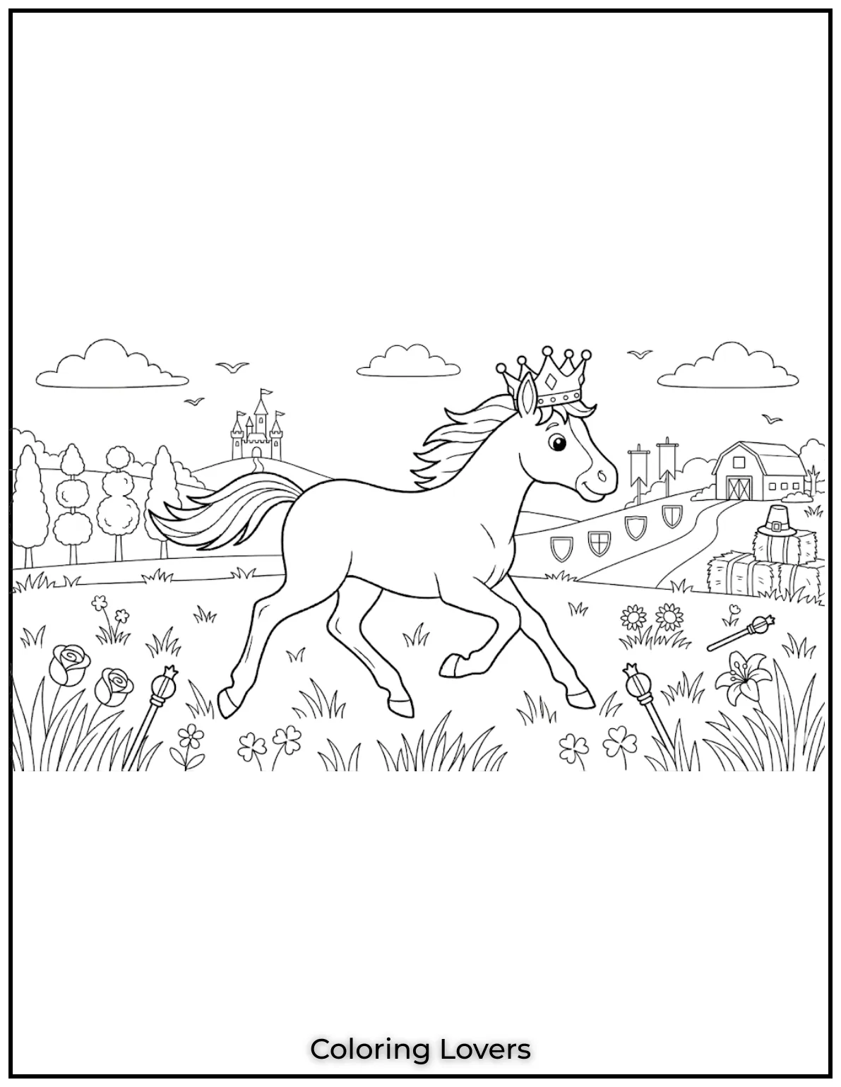 Beautiful Coloring Pages of Horses for Kids and Adults 25 Our regal horse is feeling like royalty with that crown! It’s an adorable coloring sheet