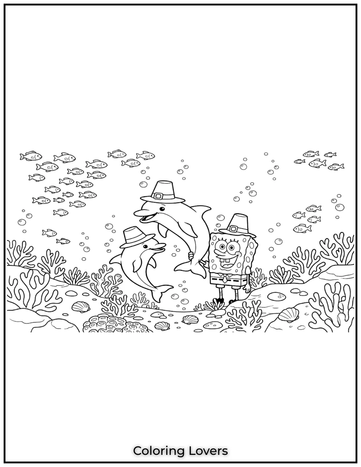 Cute and Easy Dolphin Coloring Pages 33 SpongeBob is exploring the ocean with his friendly dolphin buddy. What colors will you choose for this cheerful underwater adventure?