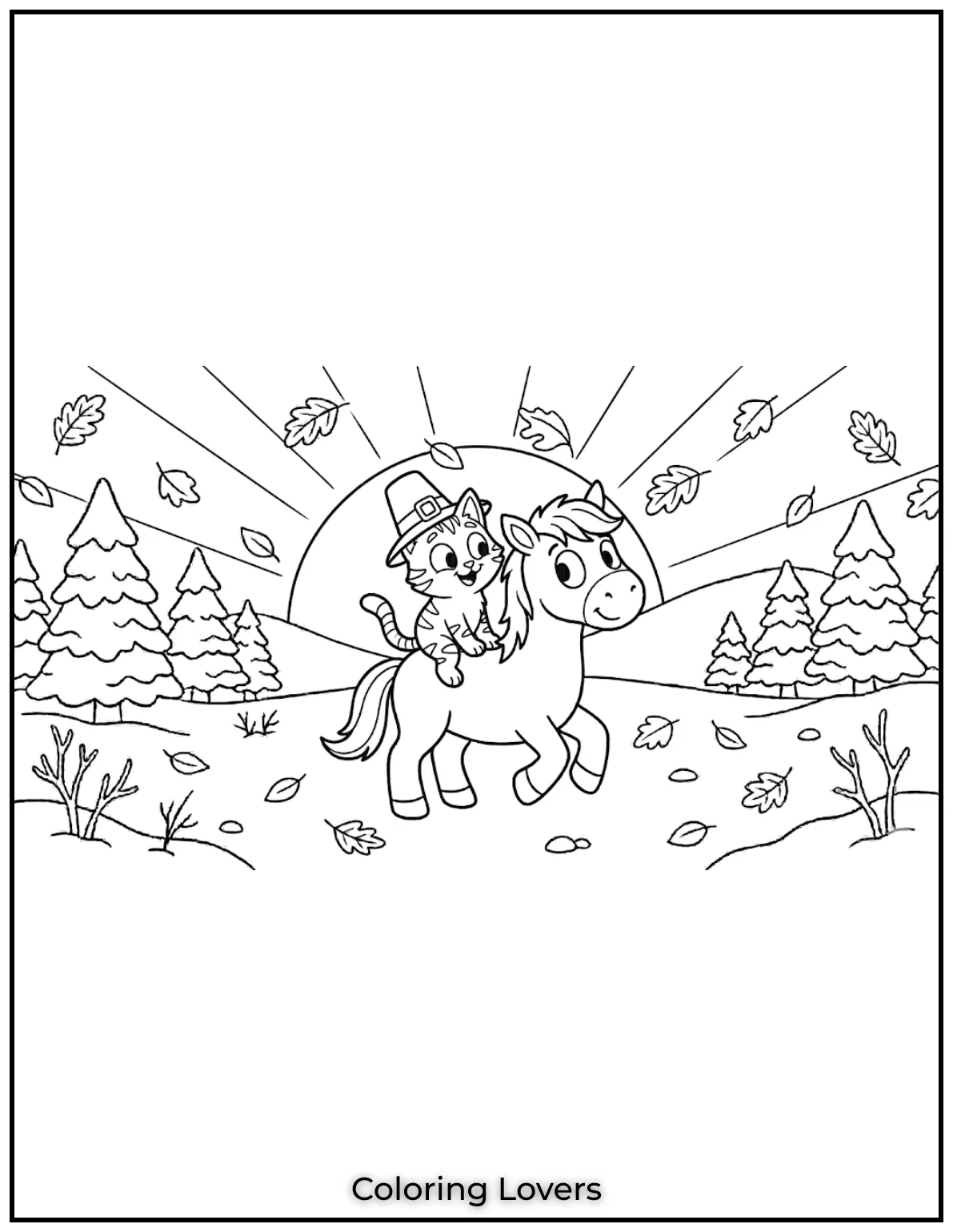 Beautiful Coloring Pages of Horses for Kids and Adults 13 The bold silhouette of a horse rearing up against a sunset . A beautiful scene to bring to life with colors!