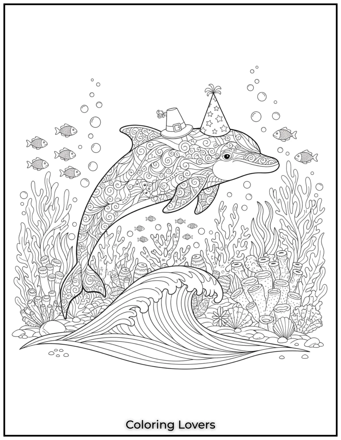 Cute and Easy Dolphin Coloring Pages 42 The delicate patterns on this dolphin make it a soothing coloring activity.