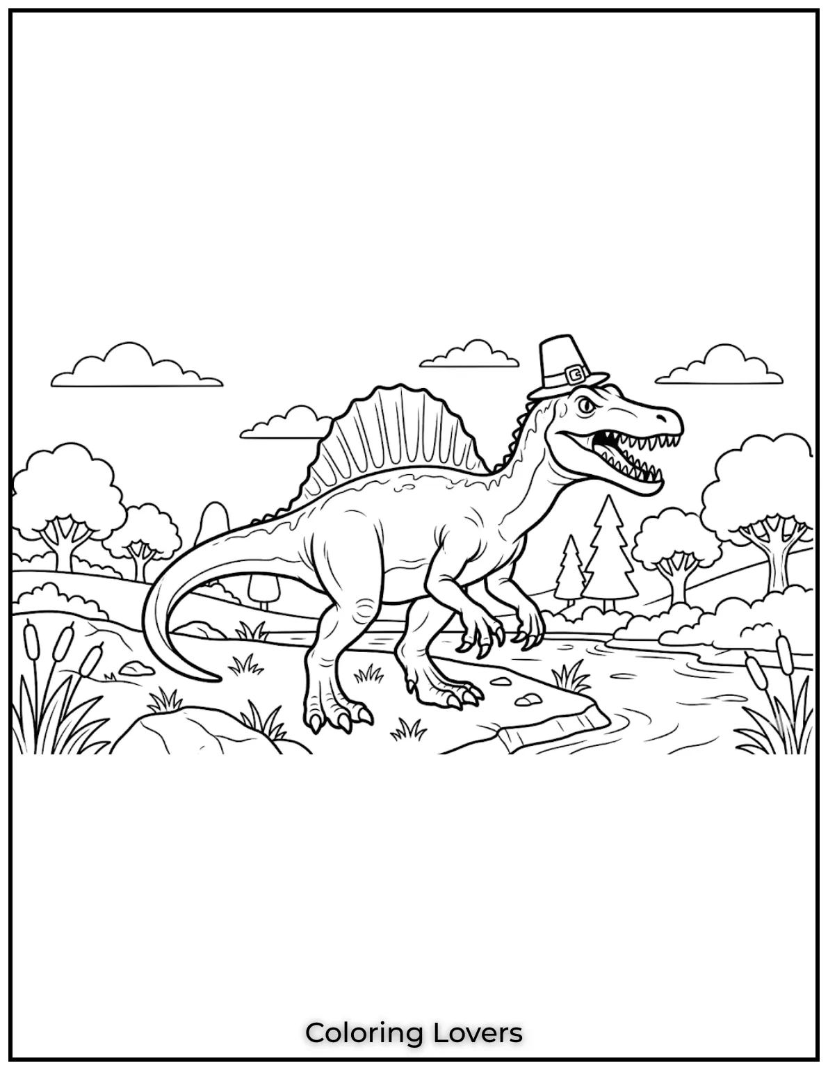 The realistic Spinosaurus stands fierce with its towering sail and sharp teeth.