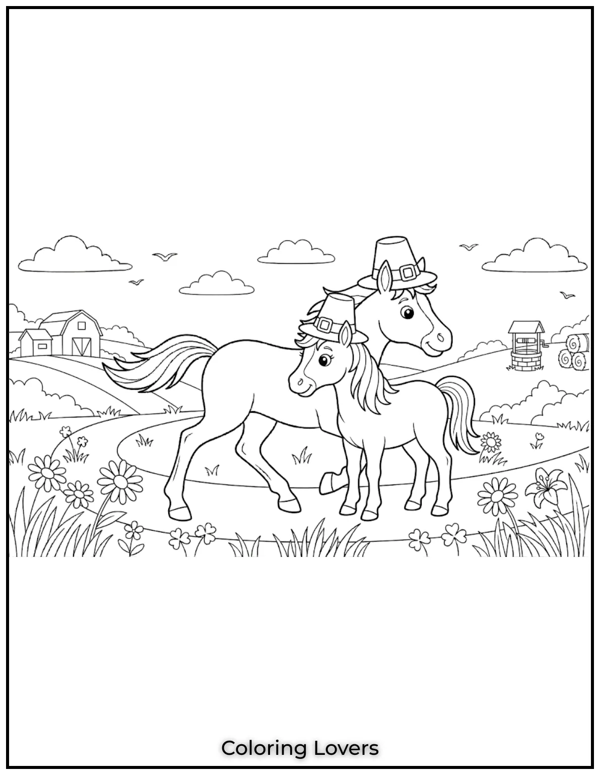 Beautiful Coloring Pages of Horses for Kids and Adults 27 These two little ponies look like the best of friends! Best coloring ideas for young kids