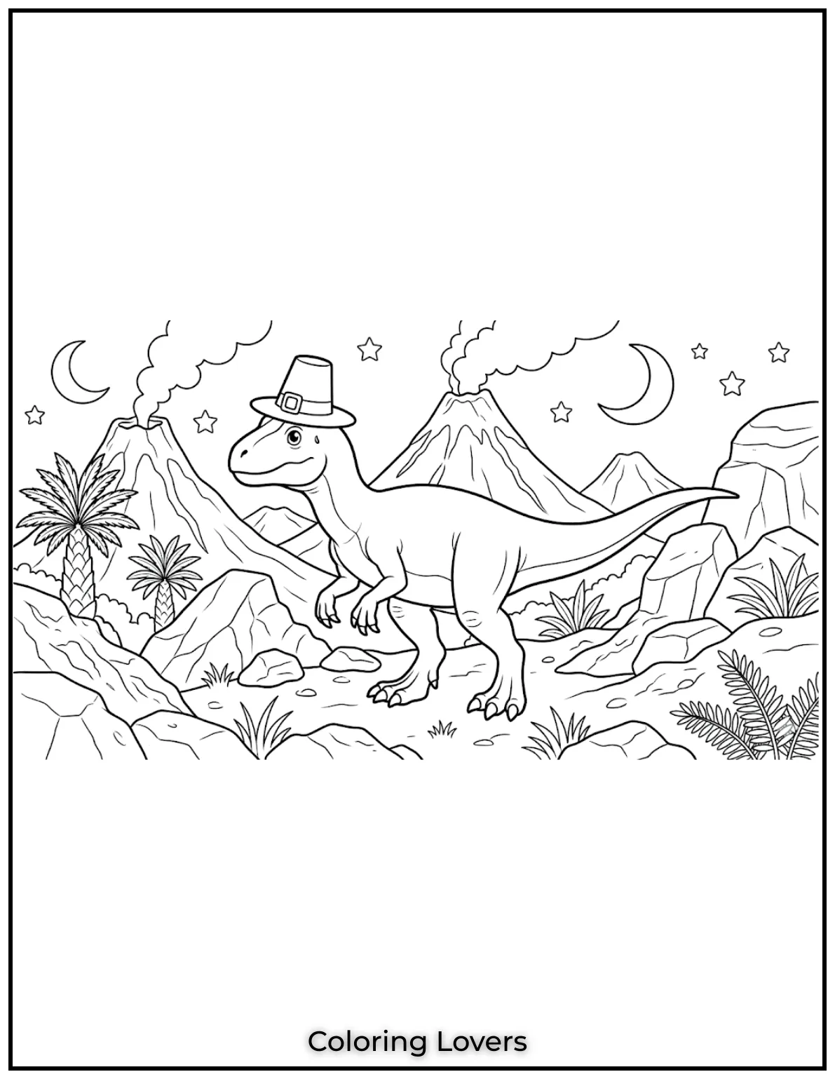 This Allosaurus stands tall in a volcanic landscape, depicted in a detailed realistic style. 