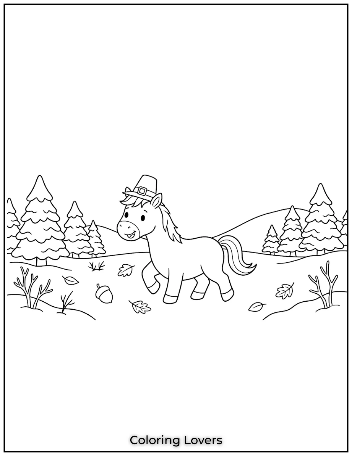 Beautiful Coloring Pages of Horses for Kids and Adults 7 This adorable little young horse is prancing happily, ready for some colorful fun easy coloring sheet
