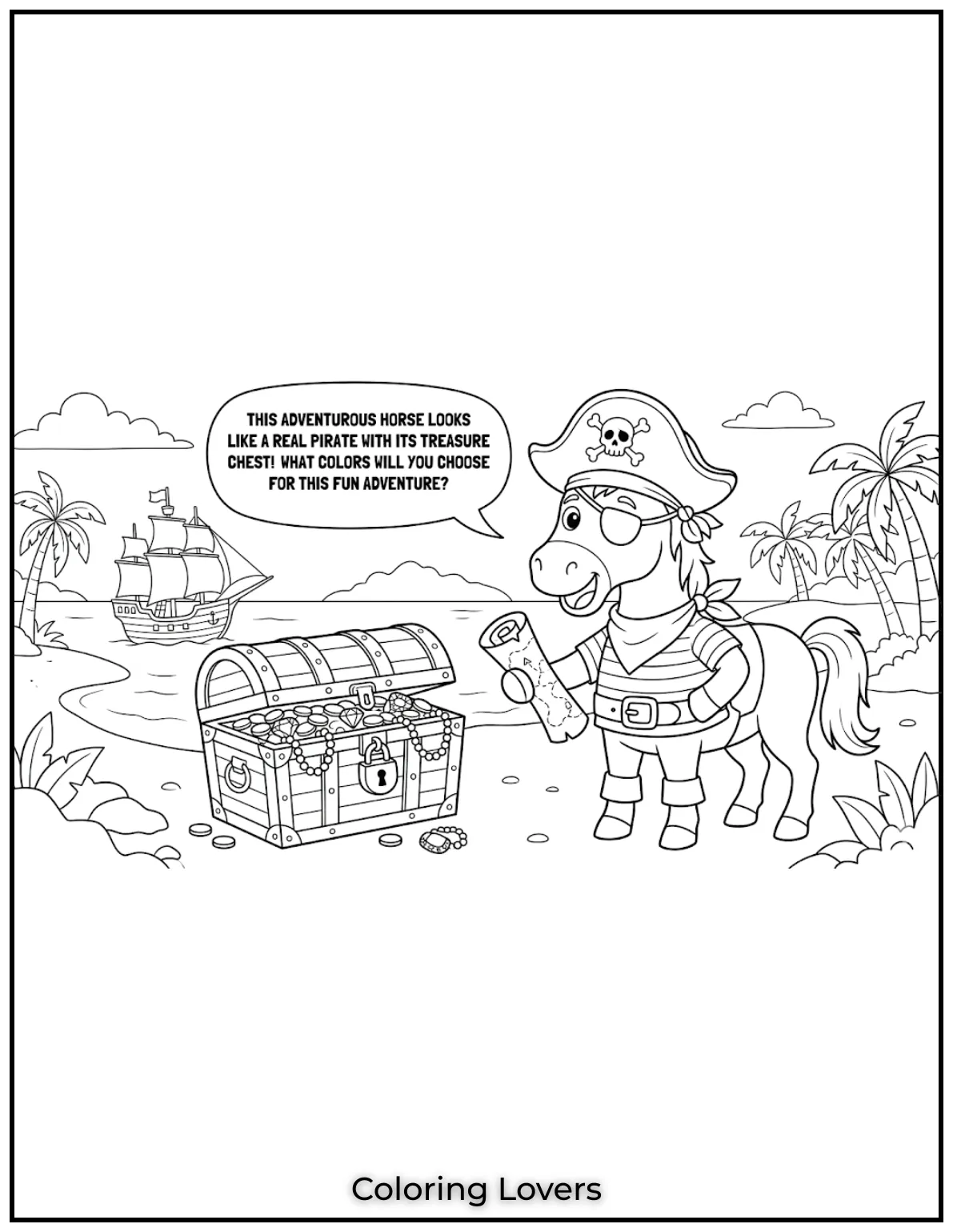 Beautiful Coloring Pages of Horses for Kids and Adults 31 This adventurous horse looks like a real pirate coloring sheet