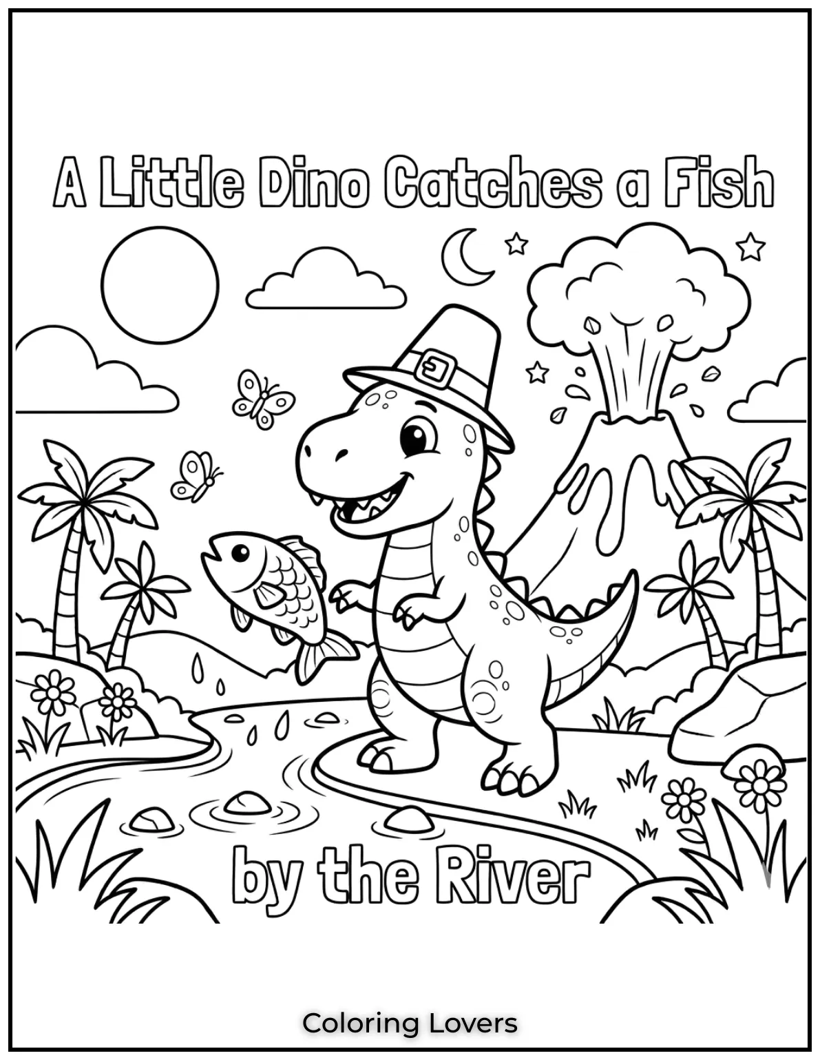 This clever T-Rex catches a fish in mid-air beside a river