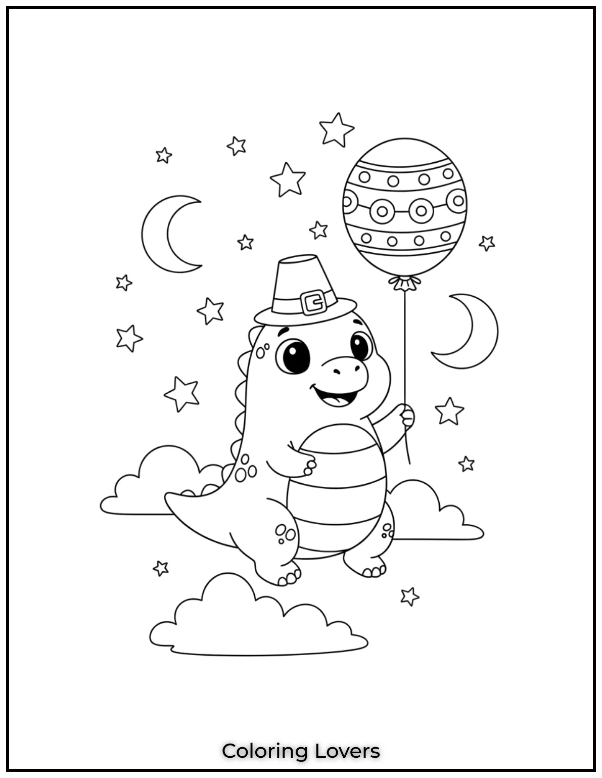 This cute dinosaur floats joyfully with a balloon 