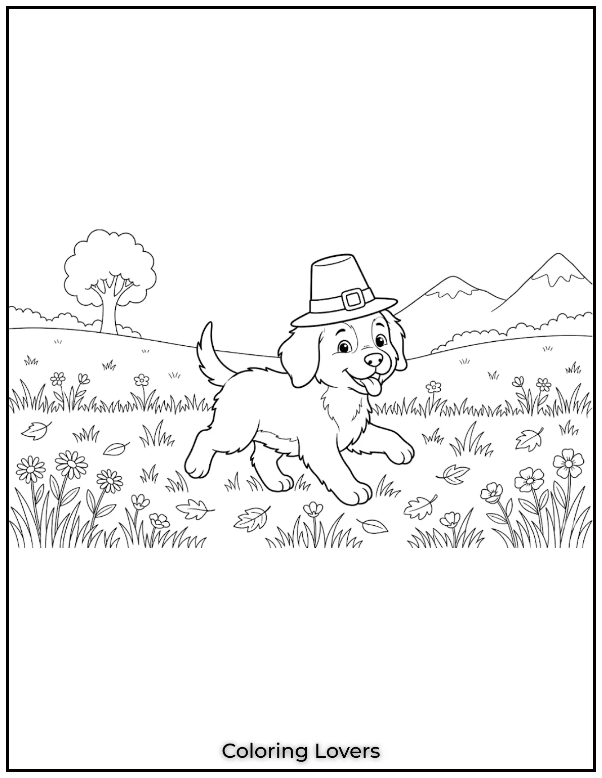 This delightful coloring page captures a joyful puppy 
