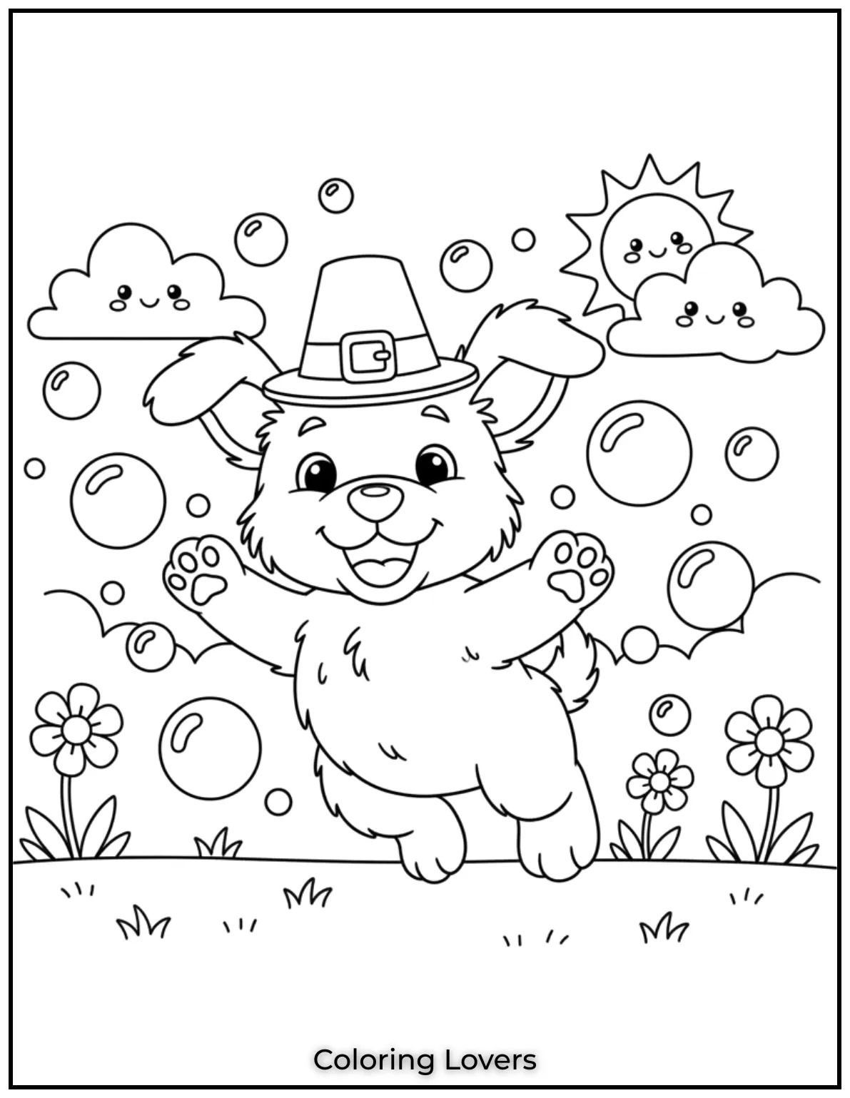 This fun coloring page features a happy puppy cute pdf
