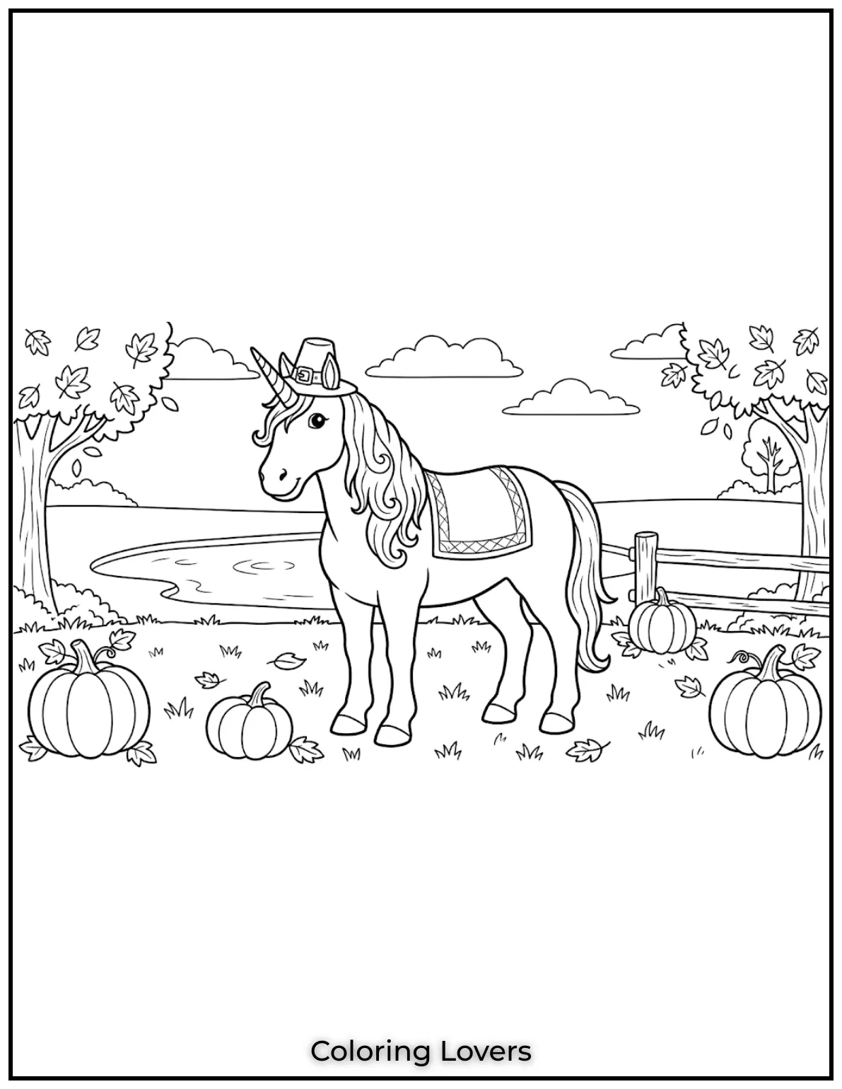 Beautiful Coloring Pages of Horses for Kids and Adults 34 This graceful unicorn is strolling by a peaceful lake coloring sheet