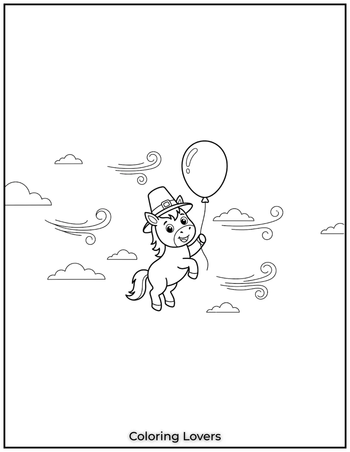 Beautiful Coloring Pages of Horses for Kids and Adults 29 This joyful baby horse is flying high with its balloon coloring page
