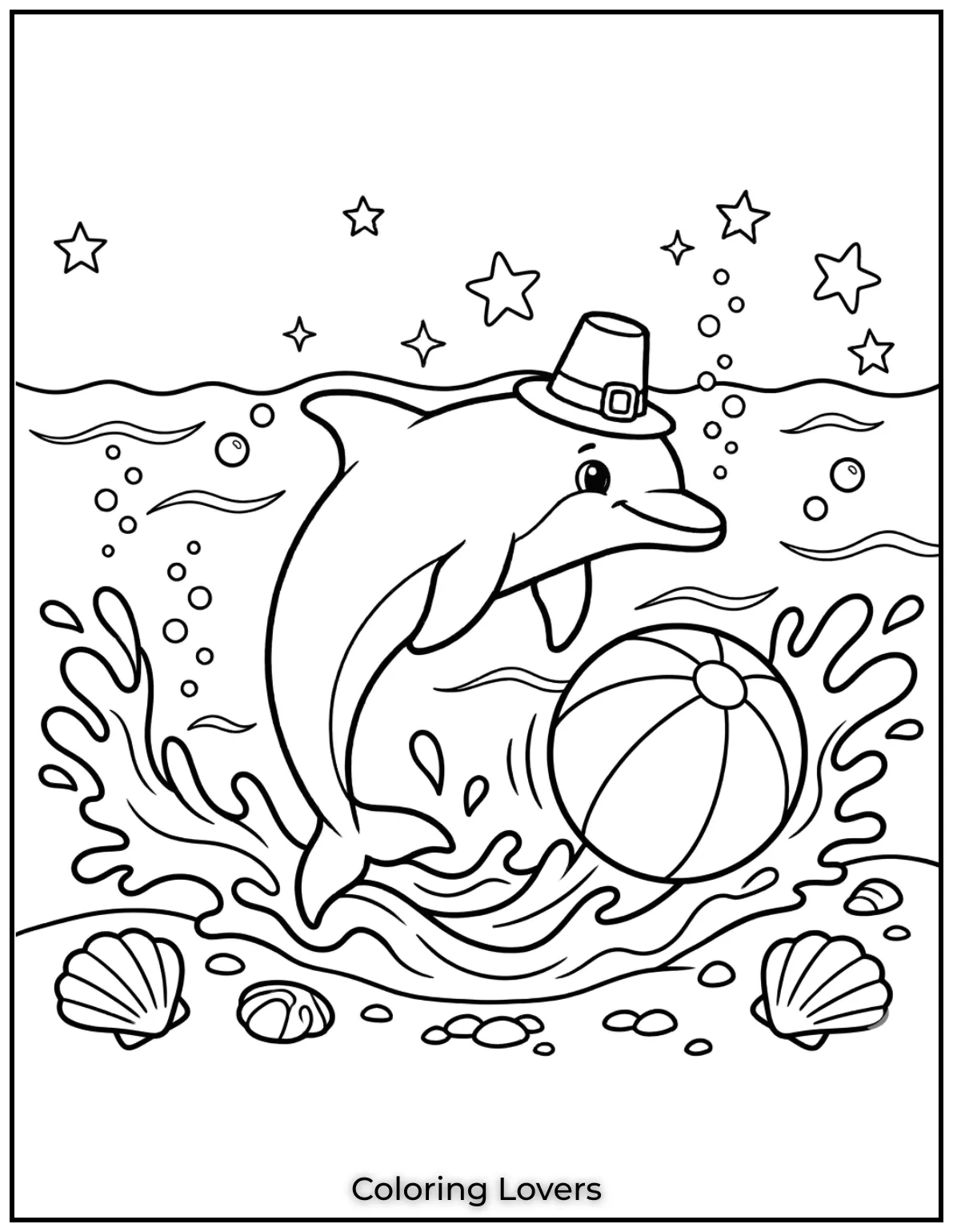 Cute and Easy Dolphin Coloring Pages 12 This playful baby dolphin is splashing around with a beach ball.