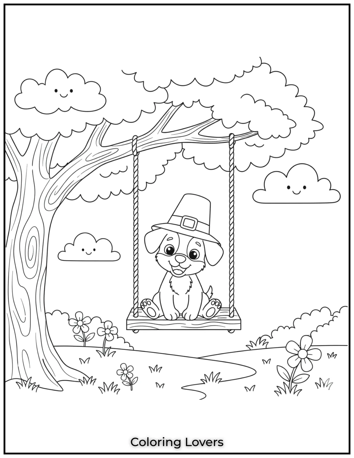 This playful coloring page shows a puppy sitting pdf sheet
