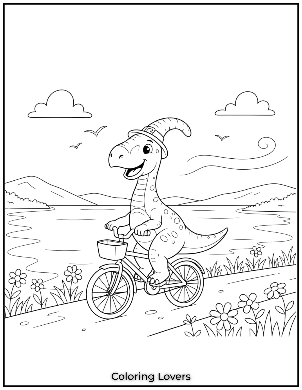 This playful parasaurolophus rides a bike 