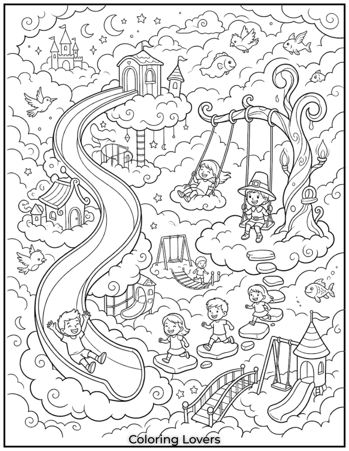 Imagine a playground in the sky where slides never end and swings touch clouds—pure joy.