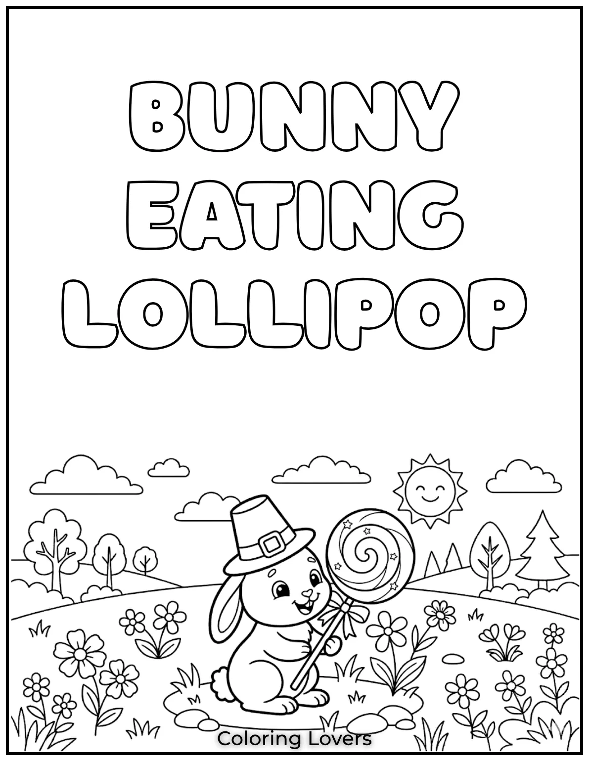 A bunny with a sweet tooth! This little one is holding a giant lollipop, and it’s as cute as it is fun to color.