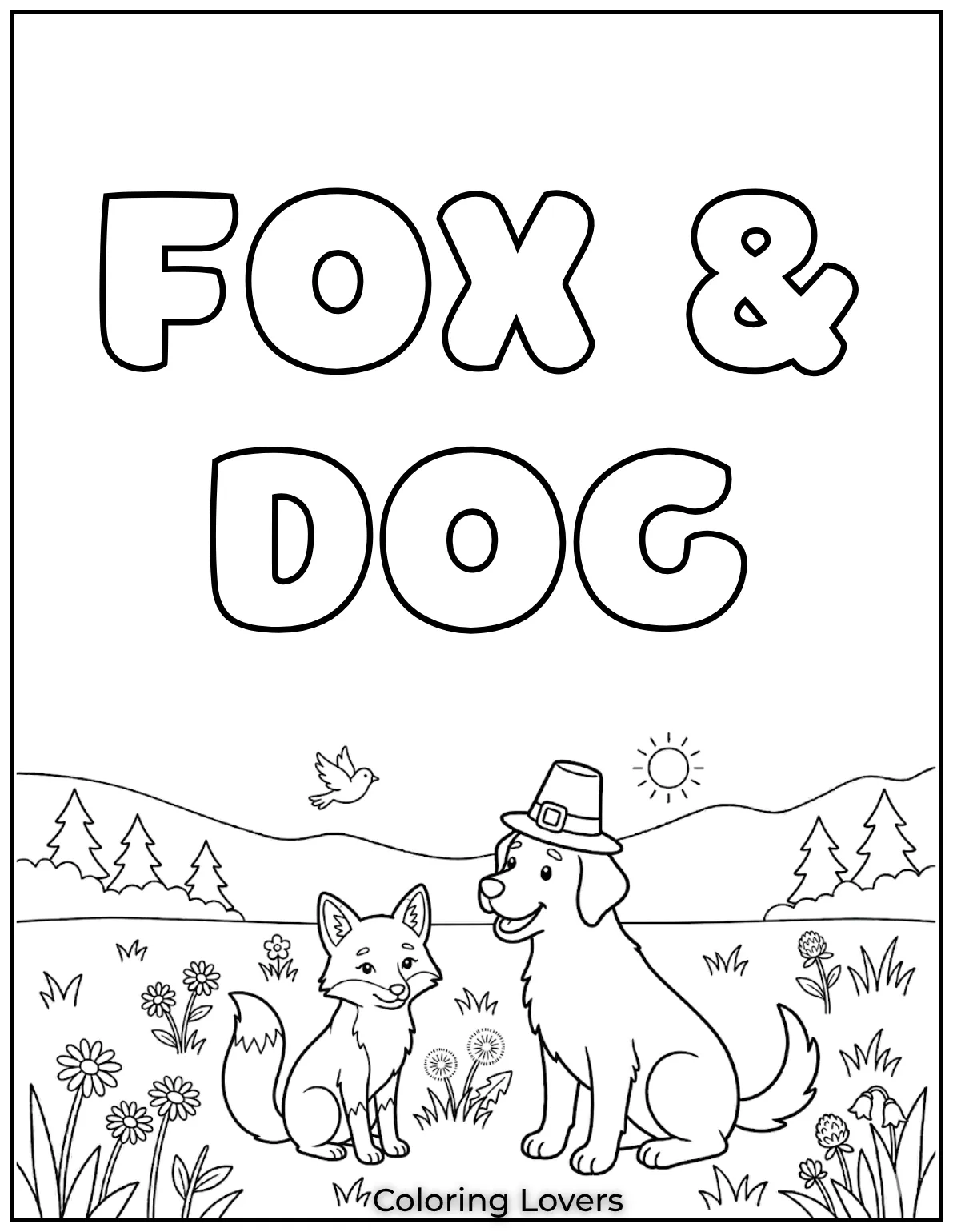 A happy dog and a calm fox sit side by side.