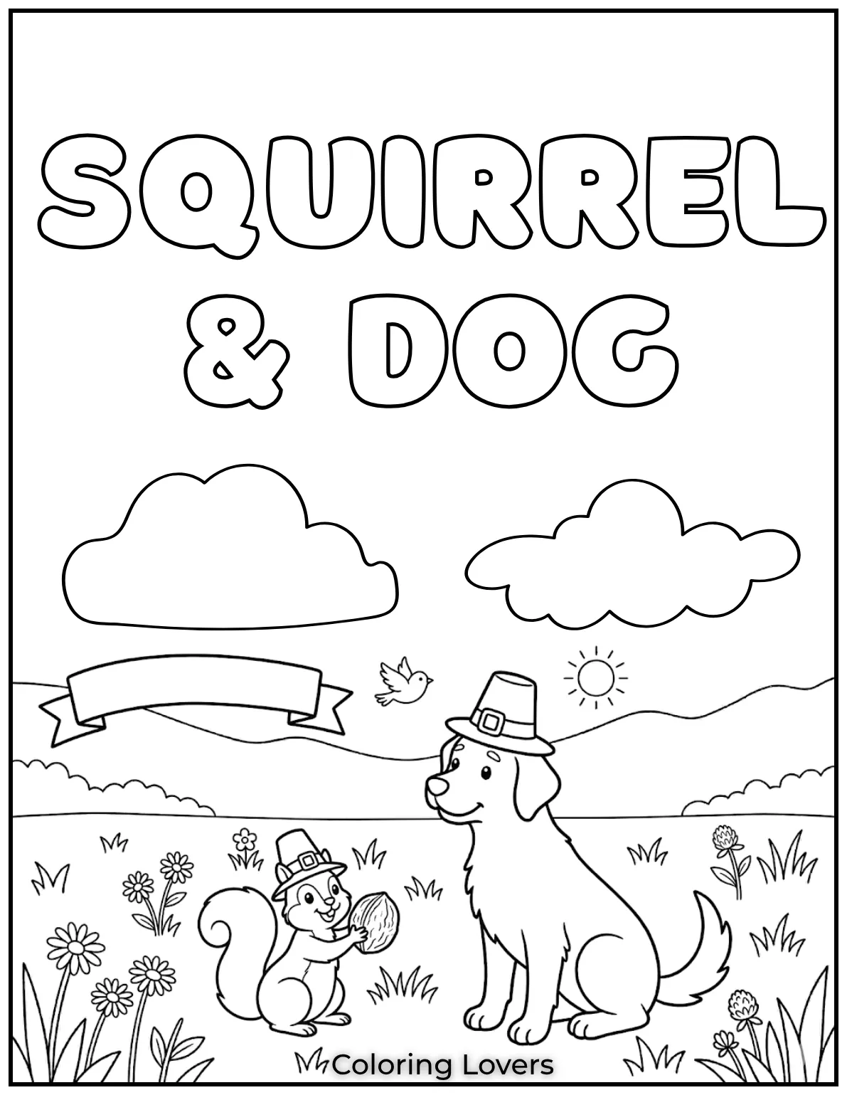 A playful squirrel shows off its nut while perched on a dog’s back.