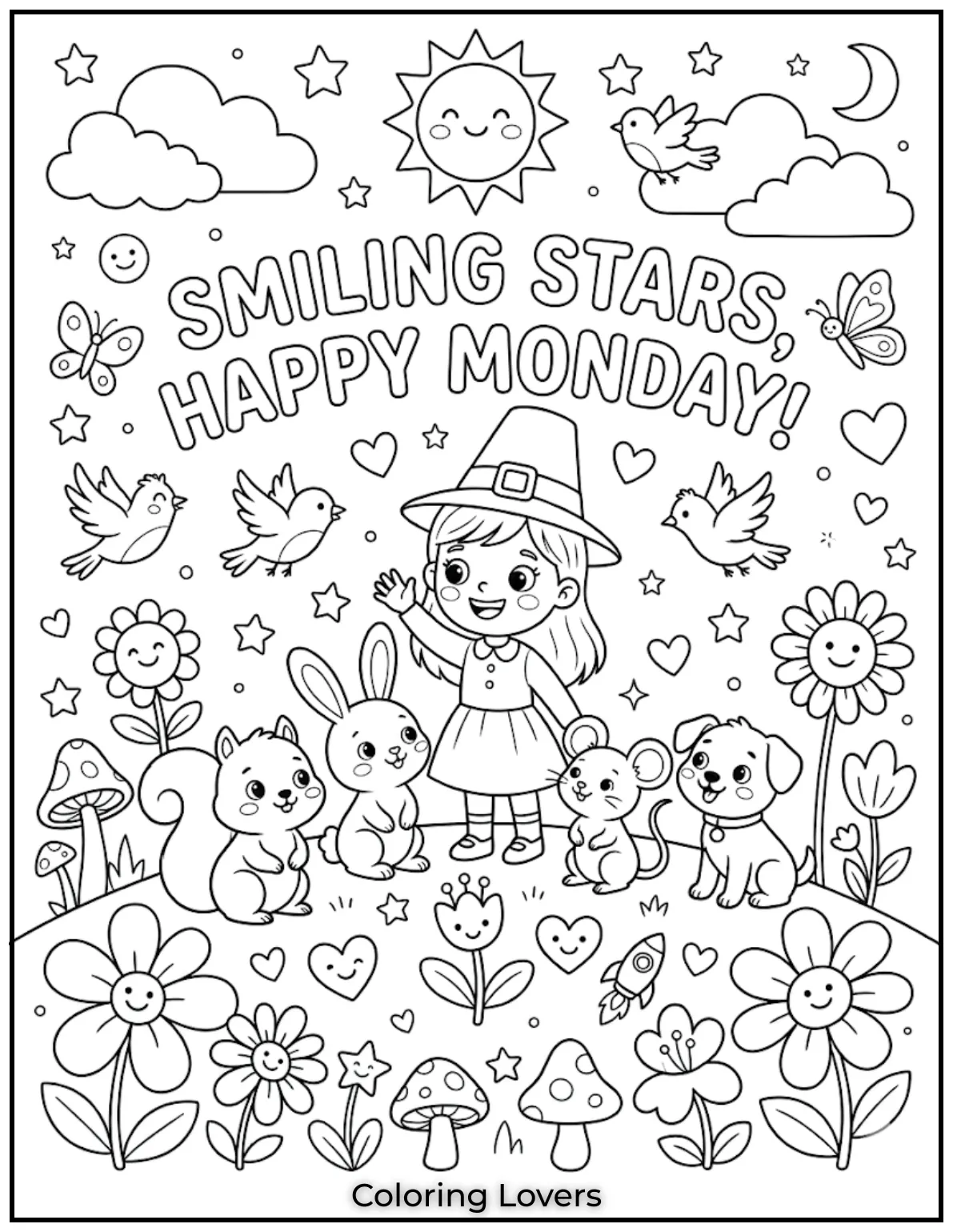 Hearts, stars, and smiley faces spread positivity, helping kids enjoy a cheerful and stress-free Monday.

