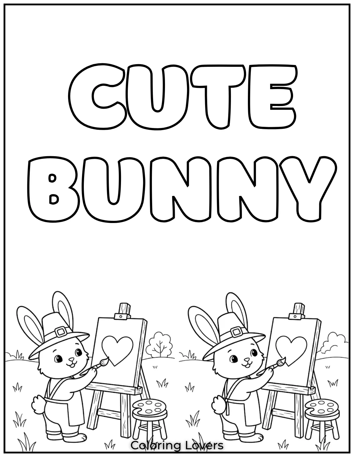 I had so much fun drawing this cute little bunny expressing its creativity with a heart on canvas. Let your imagination run wild and color it in any way you want.