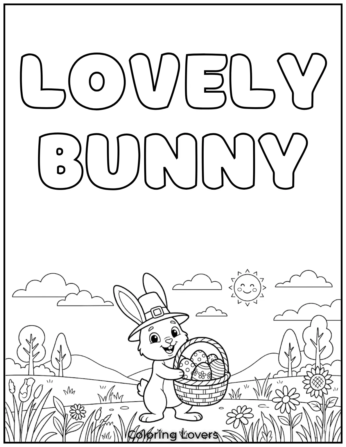 I love this bunny proudly showing off its basket of decorated eggs.