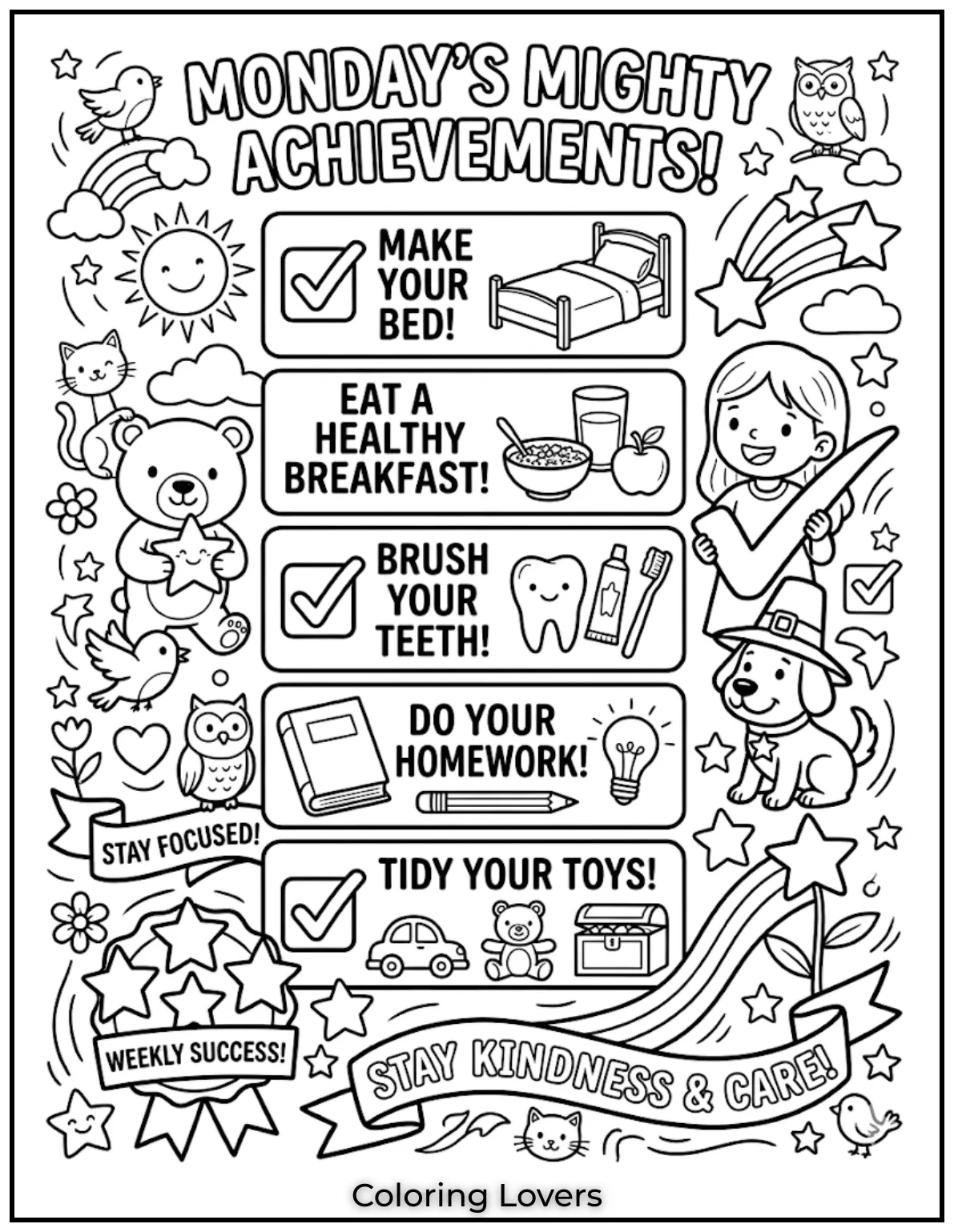 Kids color completed tasks, helping them stay focused, organized, and motivated throughout Monday.
