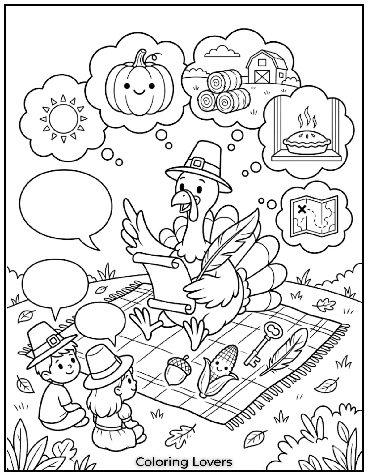 Kids color scenes and create small stories, improving imagination and storytelling skills naturally