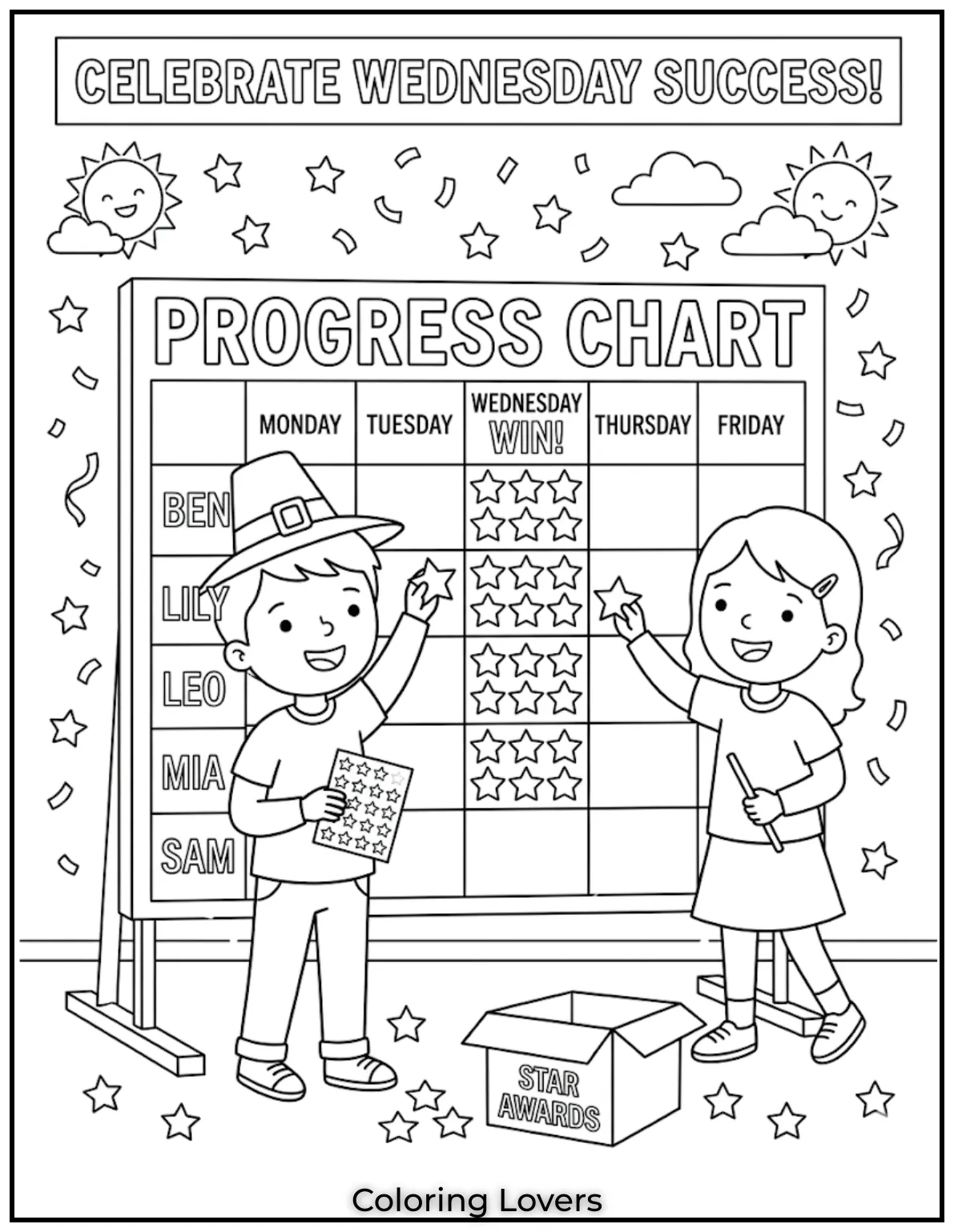 This Wednesday coloring page uses reward themes to motivate kids through fun and engaging coloring.