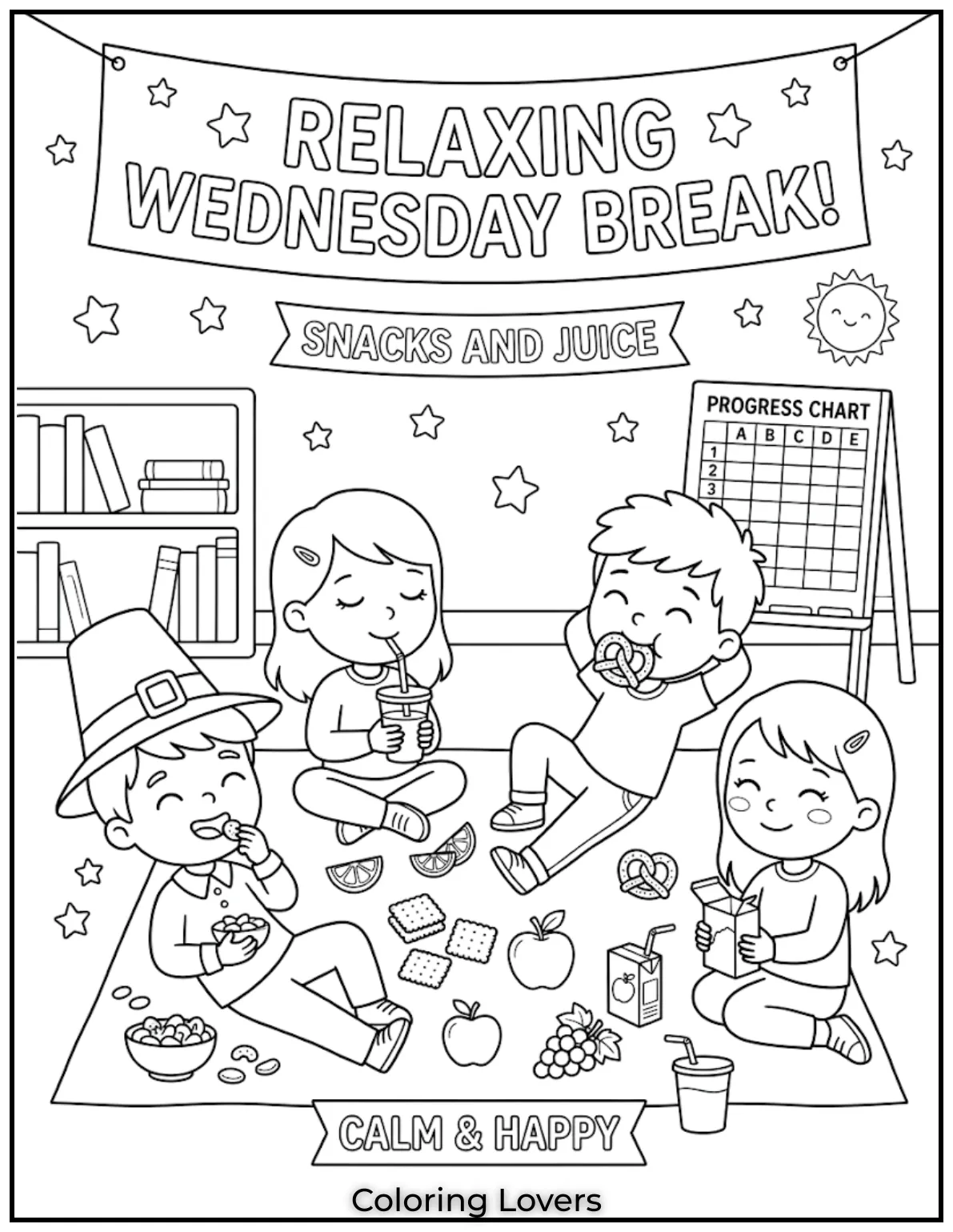 A relaxing Wednesday coloring page gives kids a peaceful break while enjoying creative activities.