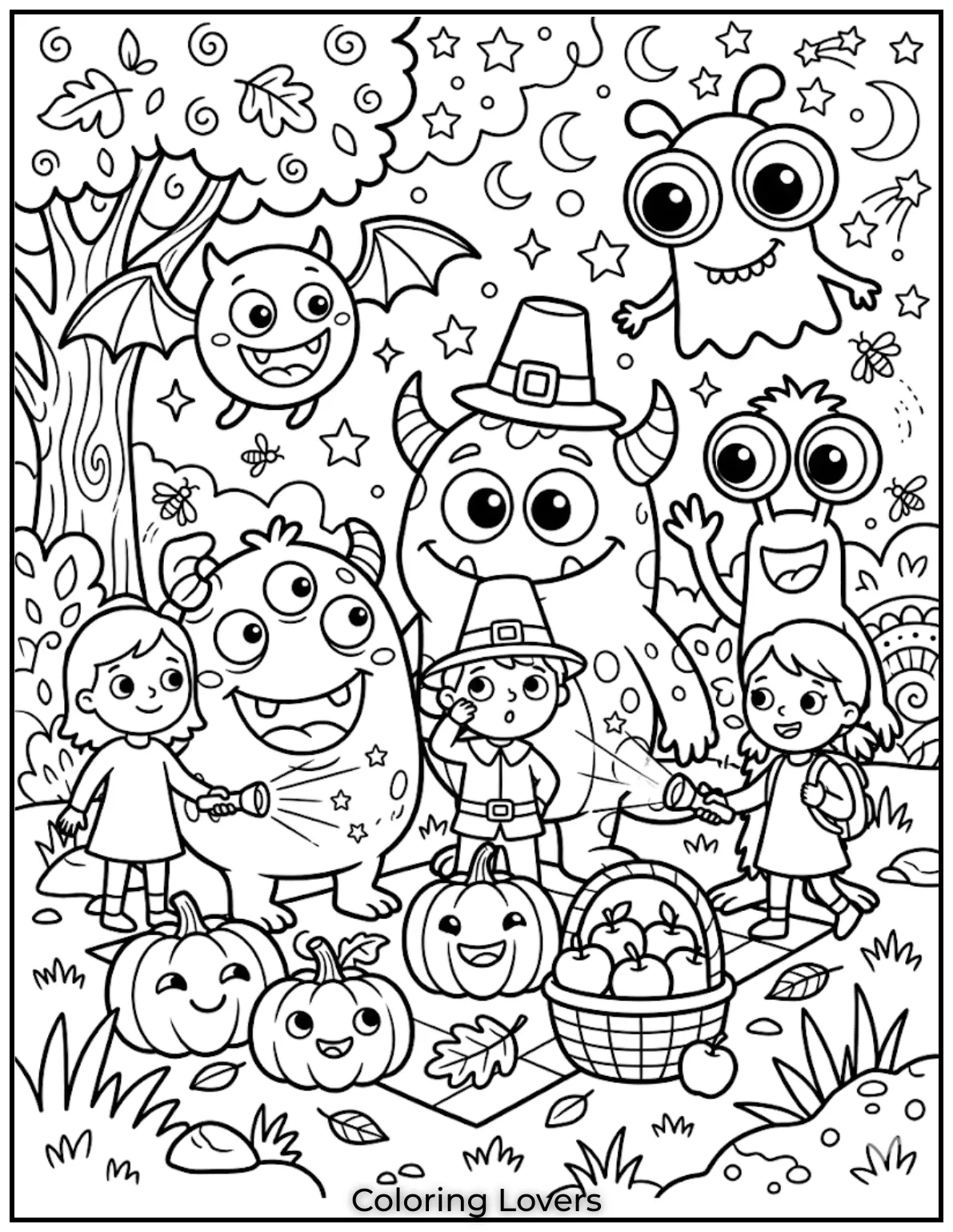 Kids with flashlight exploring night, stars, simple shapes, safe and fun