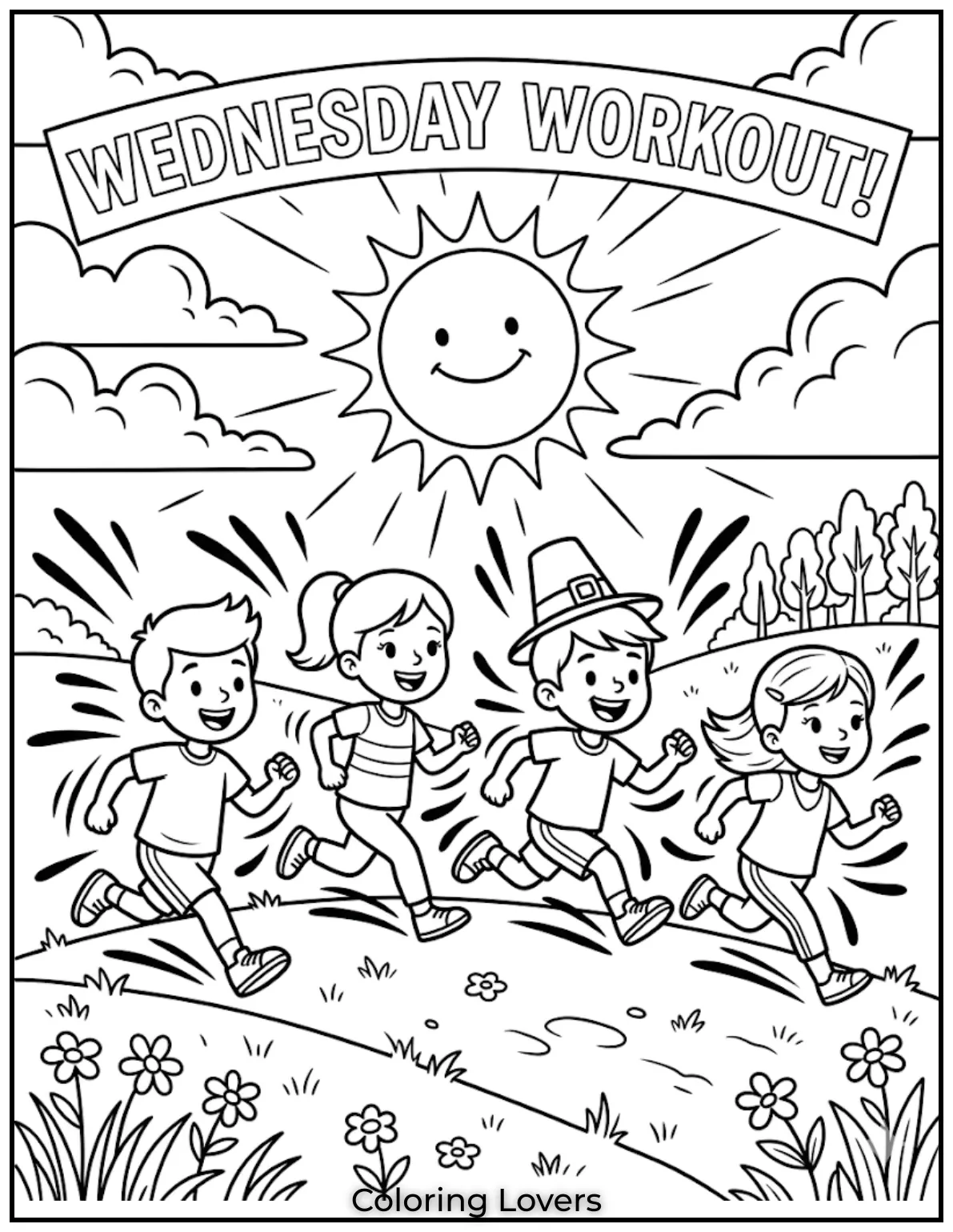 An energetic Wednesday coloring page inspires kids to stay active, creative, and excited during the week.