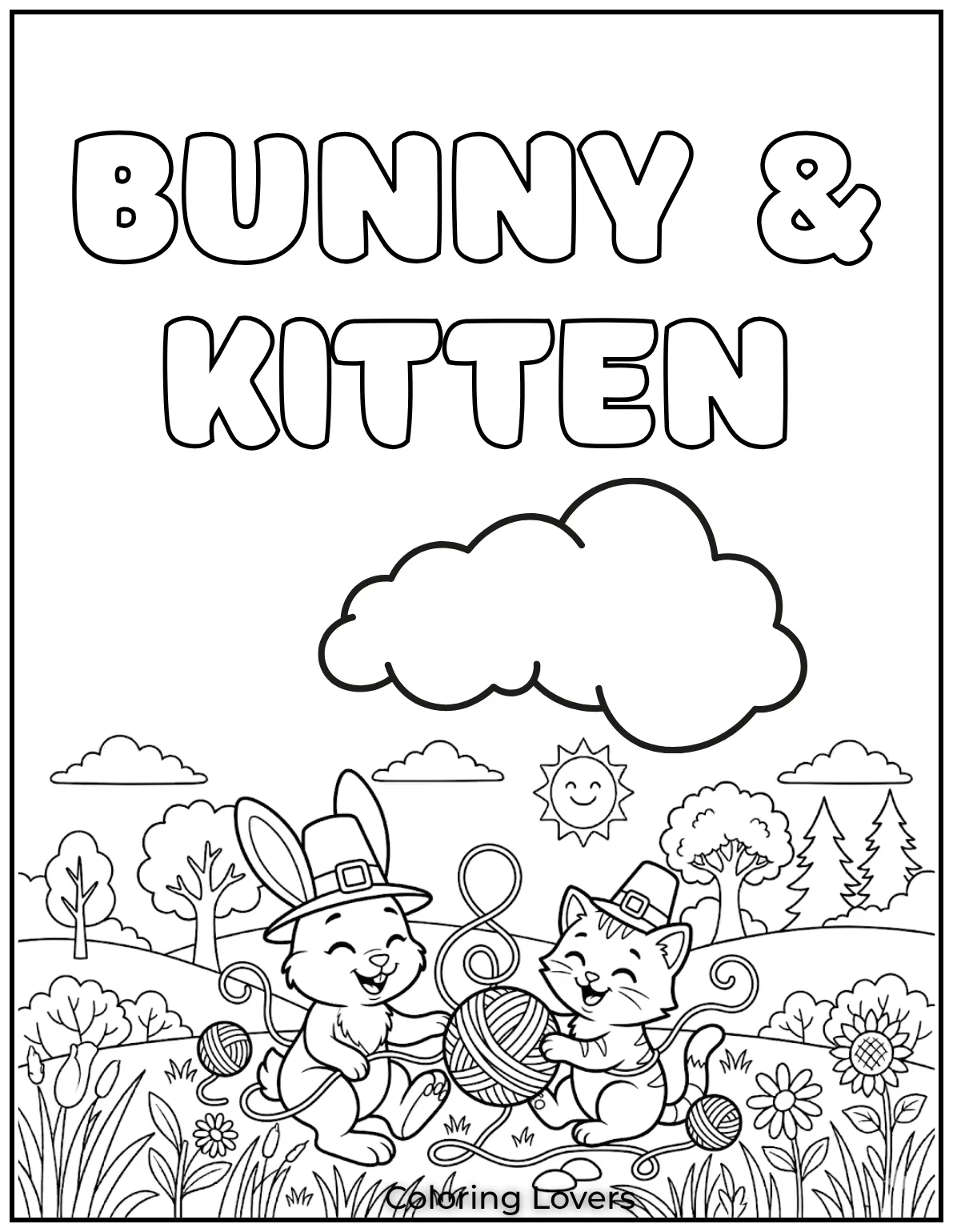 This bunny and kitten are having the best time playing with their ball of yarn!
