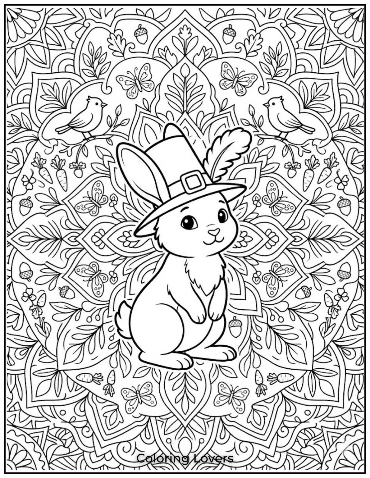 This bunny is beautifully framed by an intricate mandala design