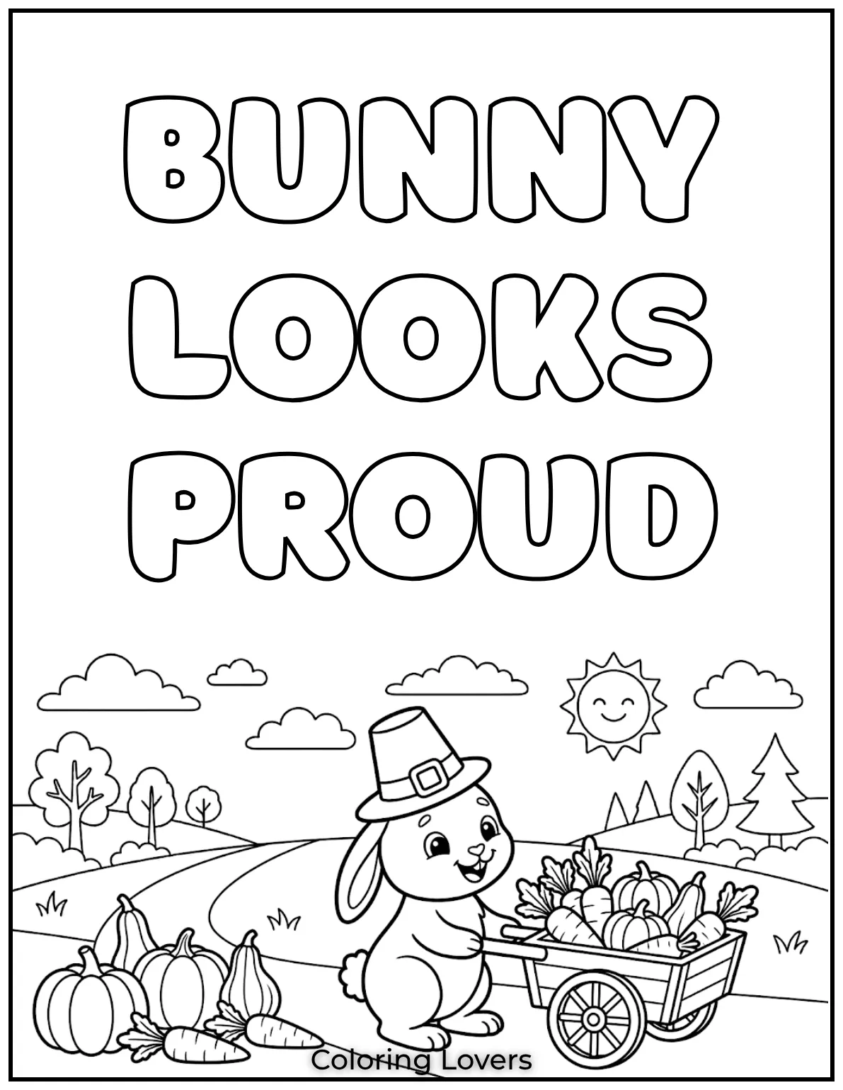 This bunny looks so proud of its carrot-filled cart