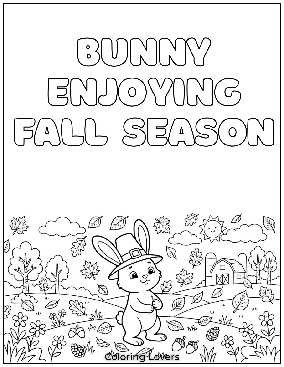 This cozy bunny coloring page captures the essence of fall with all those lovely autumn leaves