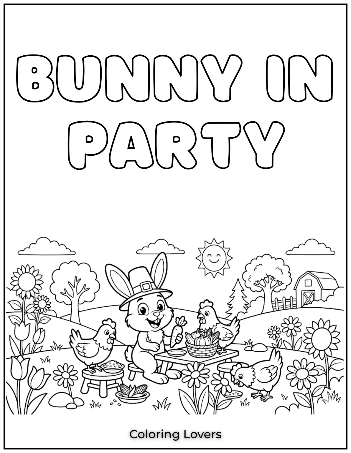 This little bunny having lunch with his chicken friends is just too cute.