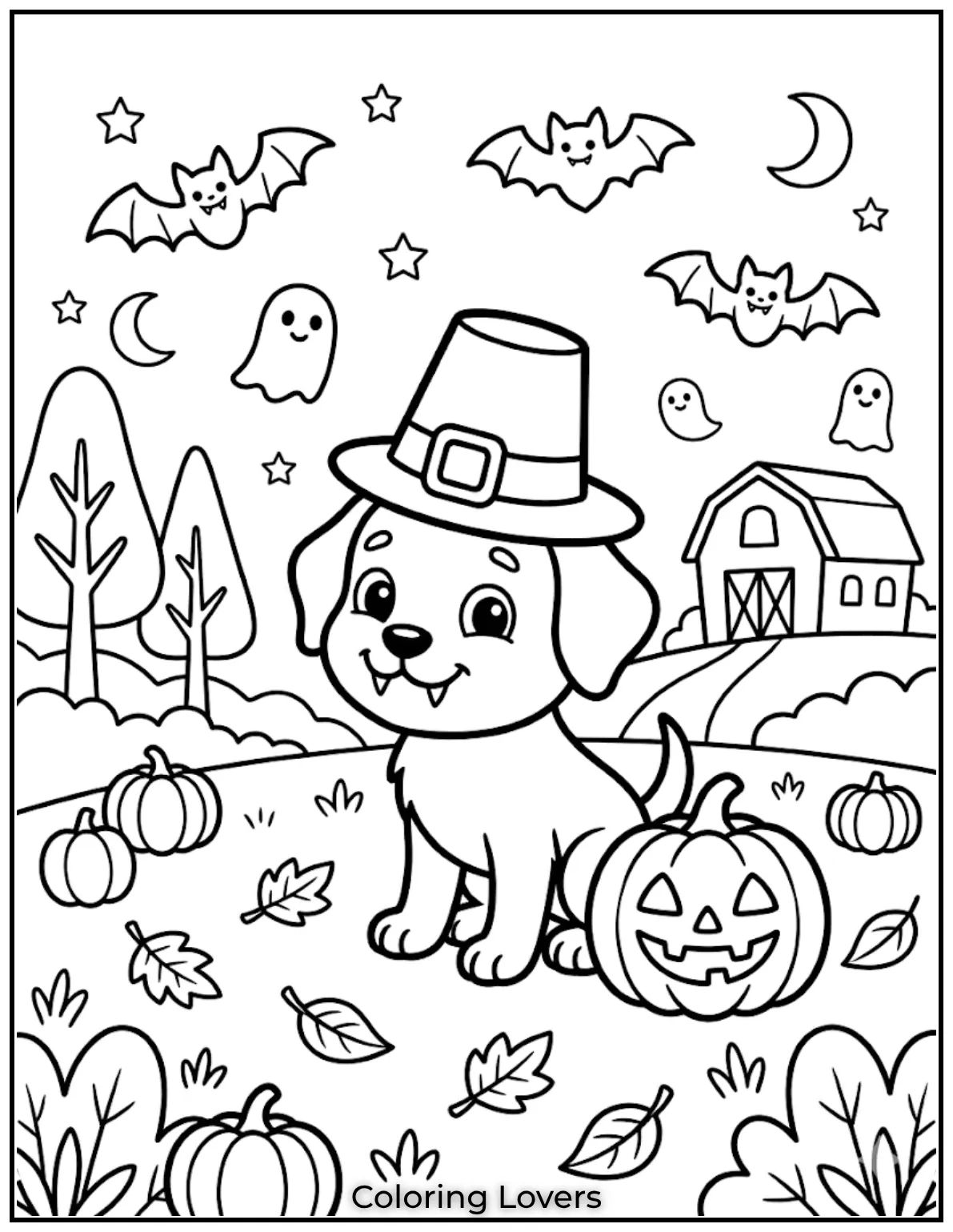 This playful vampire pup sits beside a jack-o’-lantern, ready for Halloween fun.