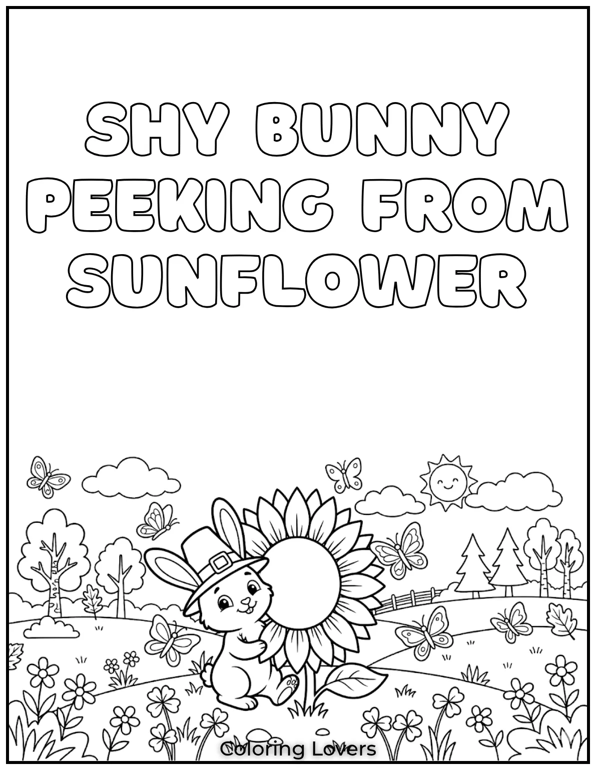 This shy bunny is peeking out from behind a sunflower
