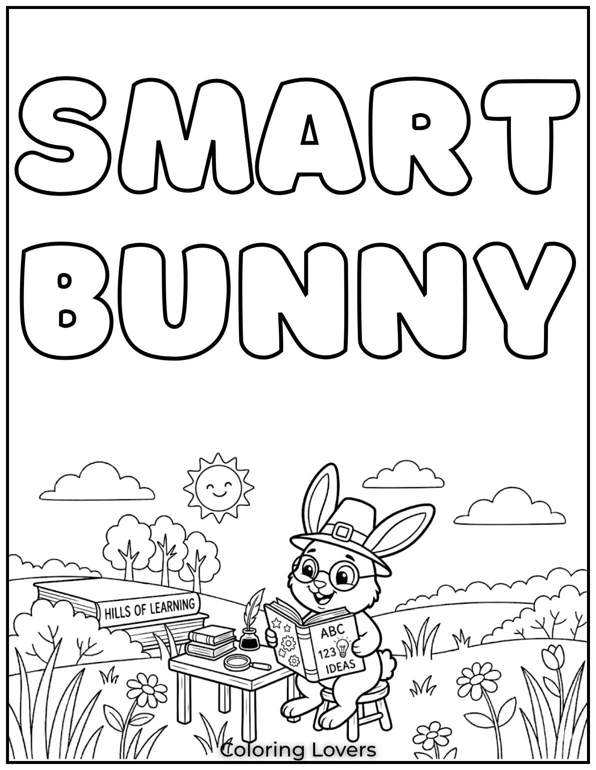 This smart bunny reading a book is ready for a little learning adventure