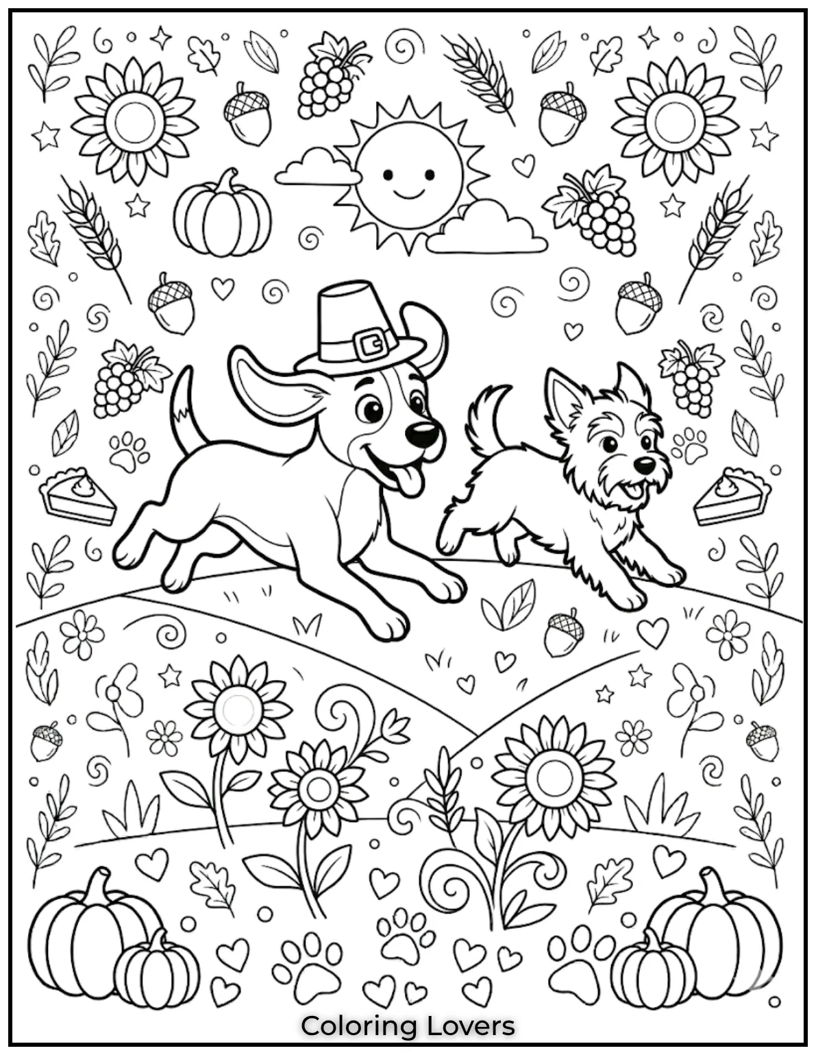 Two lively dogs race across the field, their tails wagging under the bright sun