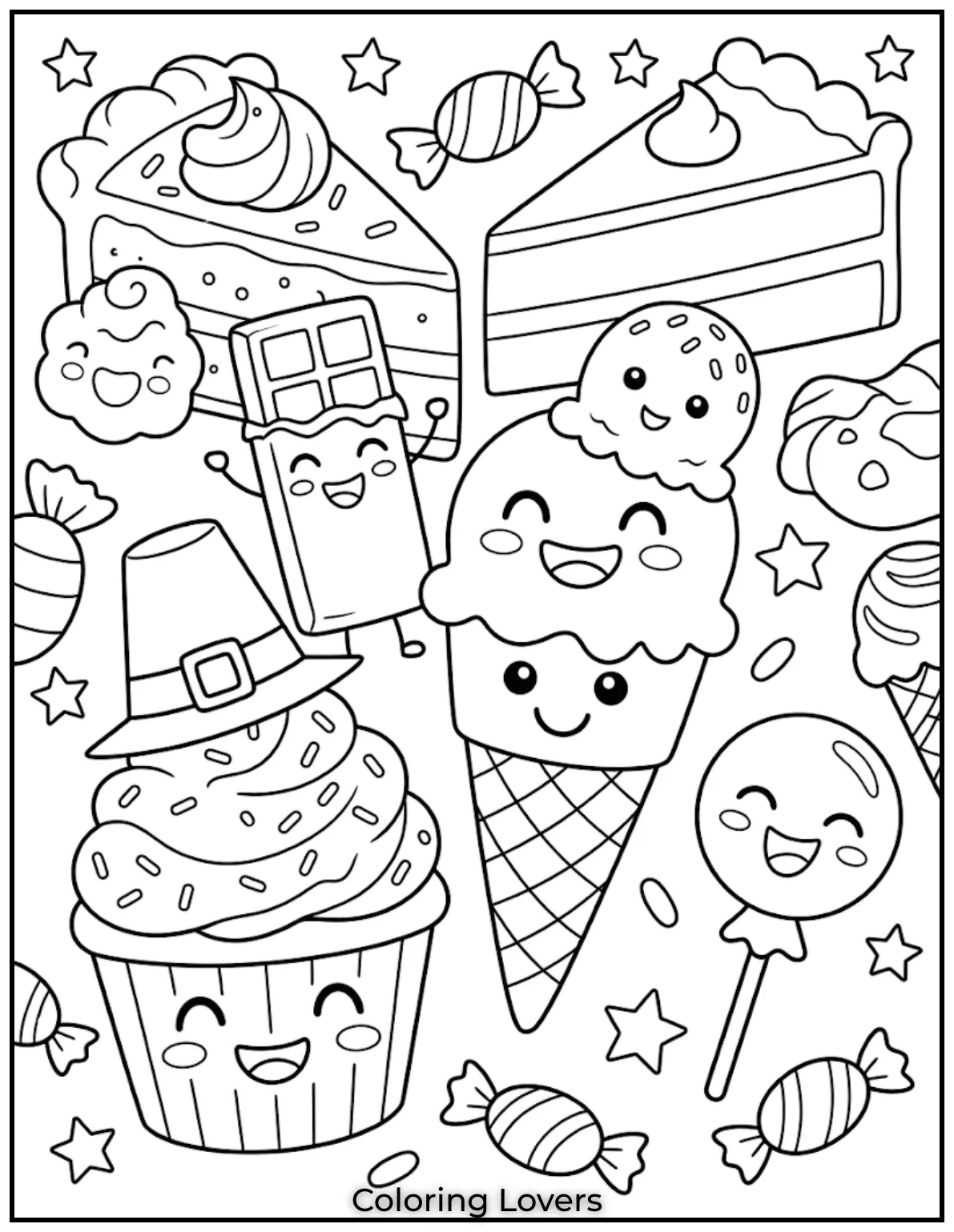 Sweet Dessert TreatsCupcakes and candies make everything sweeter, turning coloring time into a yummy and fun experience.